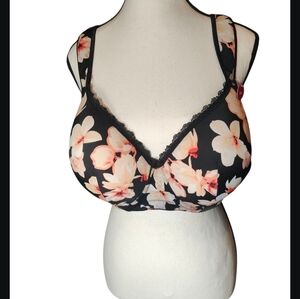 Ashley Stewart Black and Pink Floral Bra